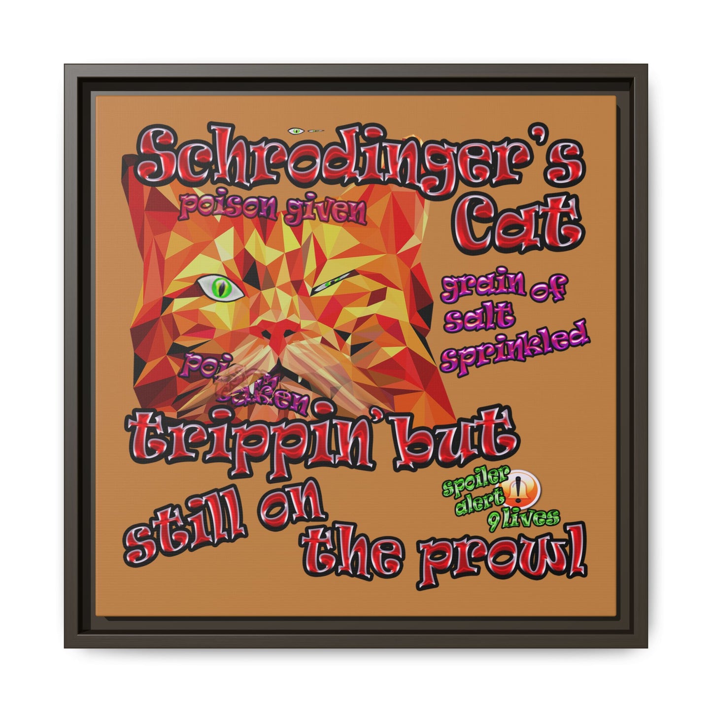 schrodinger's cat - framed canvas art (light brown)