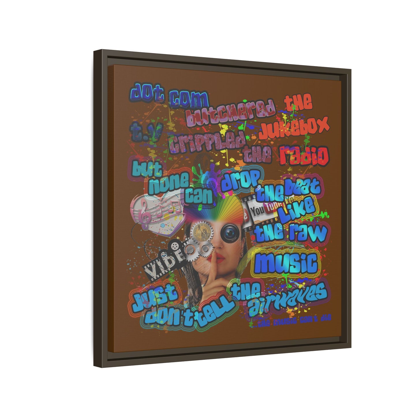 drop the beat - framed canvas art (brown)