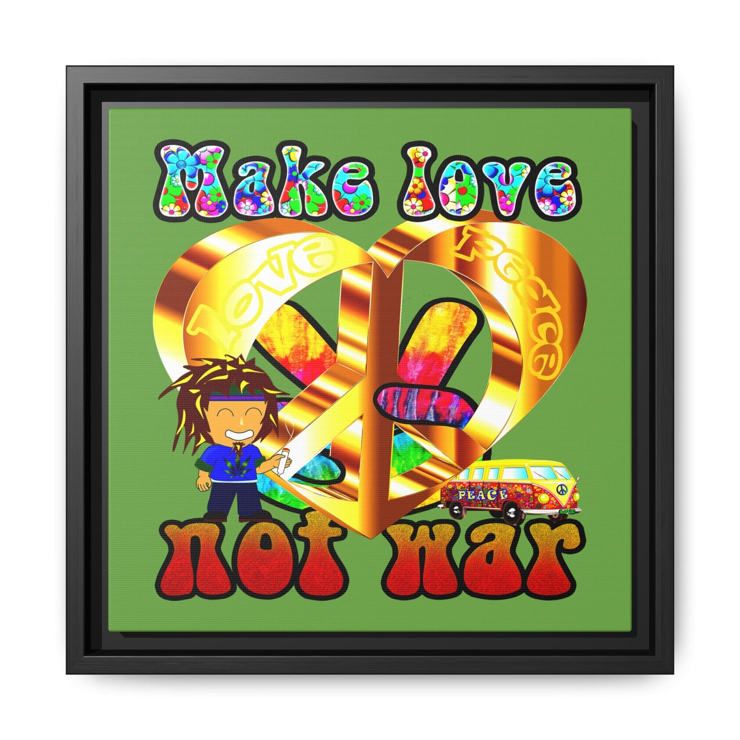 love peace - framed canvas art (green)