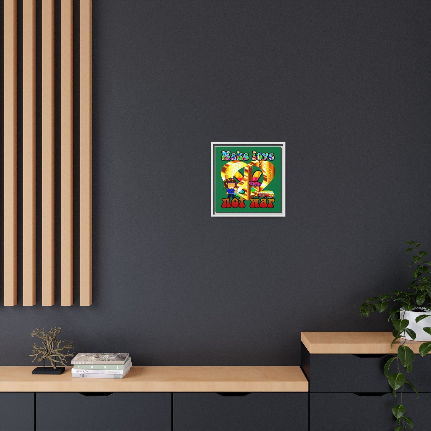 love peace - framed canvas art (dark green)