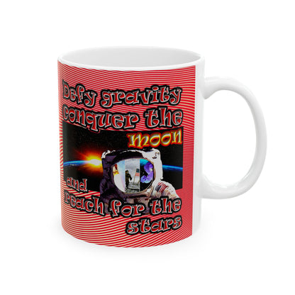 defy conquer reach - White Mug (yellow-orange wave)