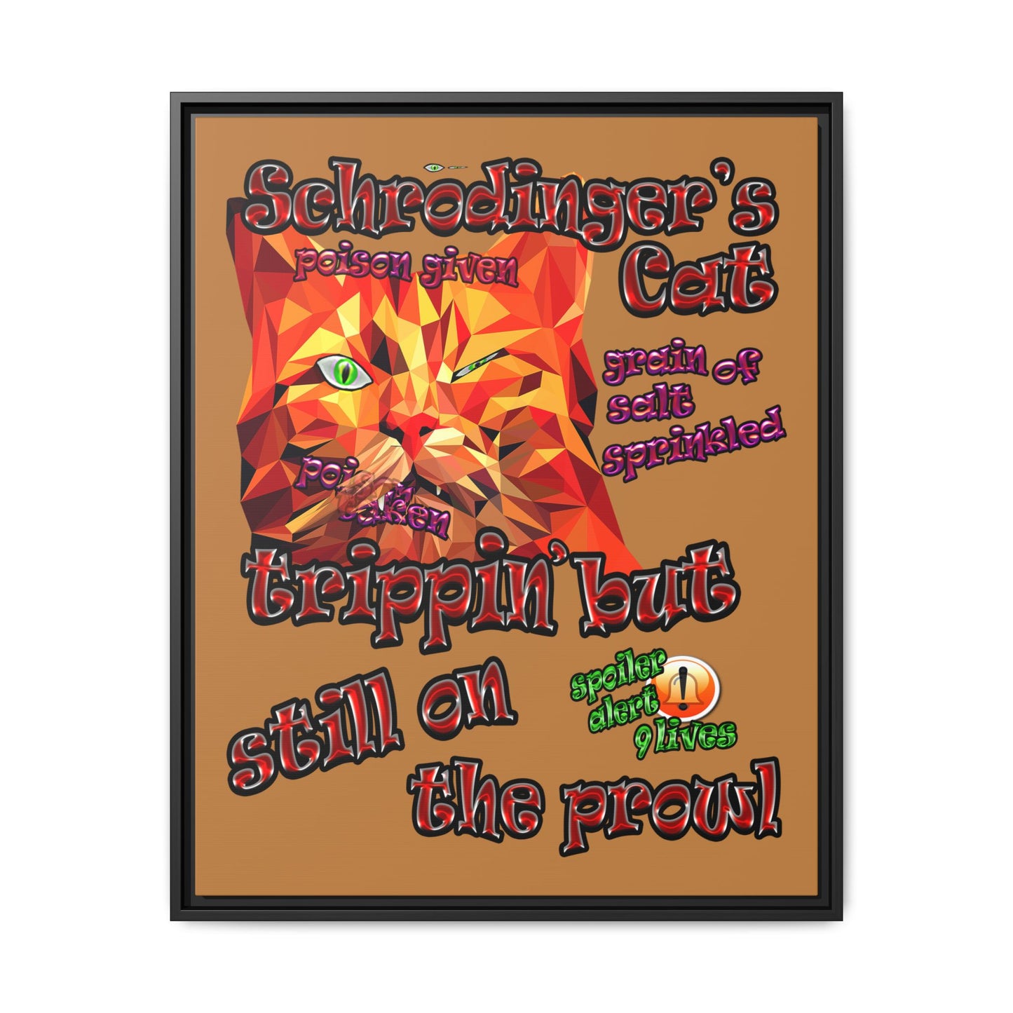 schrodinger's cat - framed canvas art (light brown)