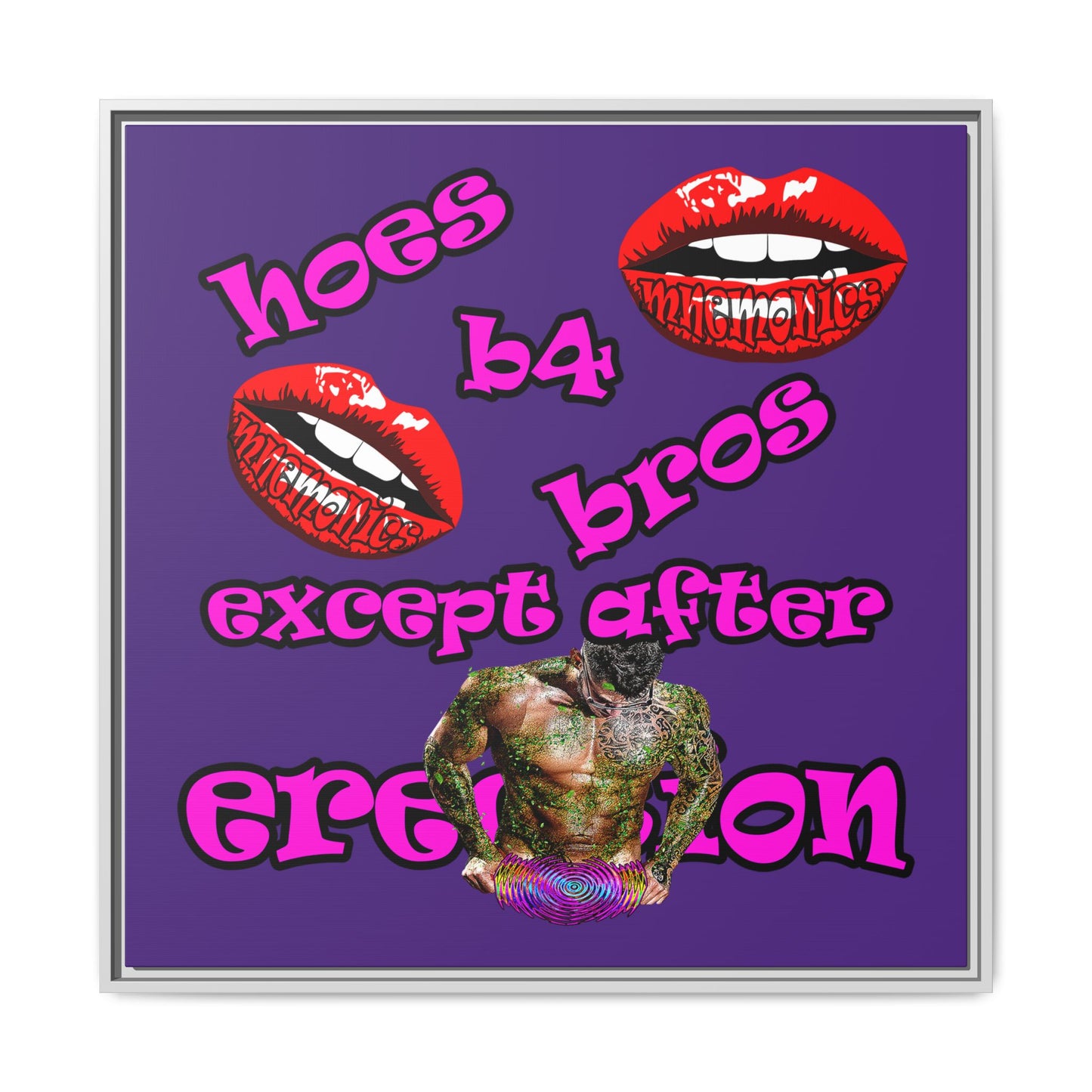 hoes b4 bros - framed canvas art (purple)