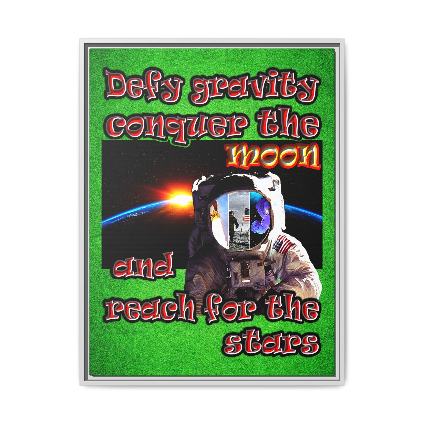 defy conquer reach - framed canvas art (green turf)