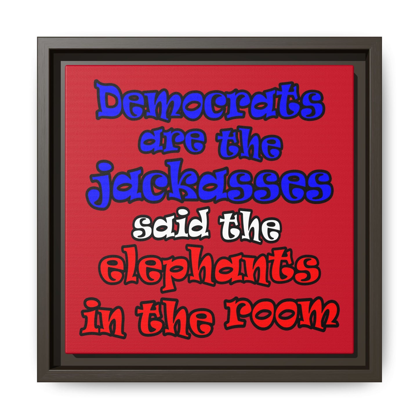 donkeys and elephants - framed canvas art (dark red)