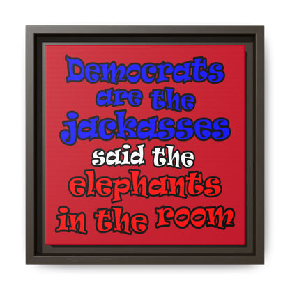 donkeys and elephants - framed canvas art (dark red)