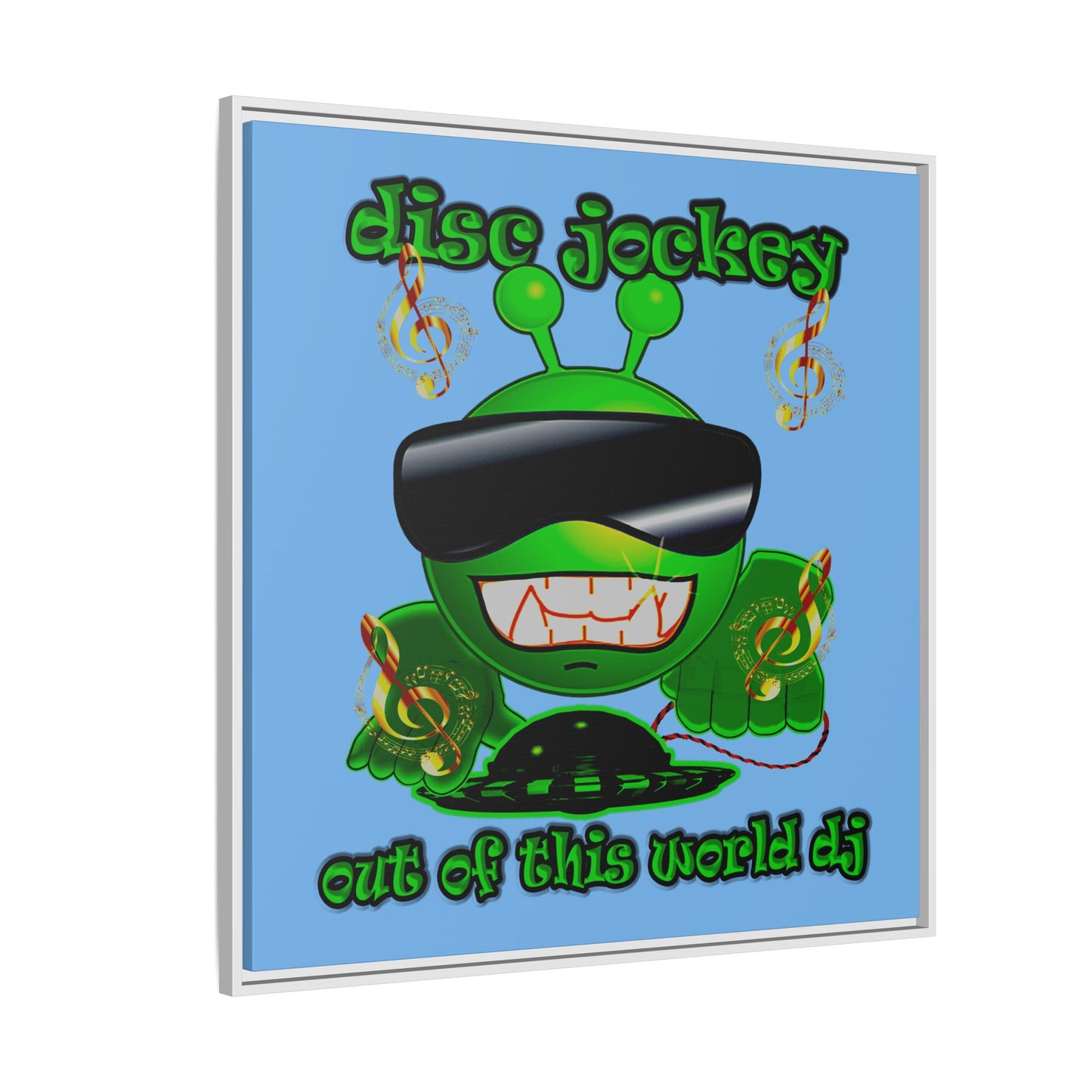 disc jockey - framed canvas art (light blue)