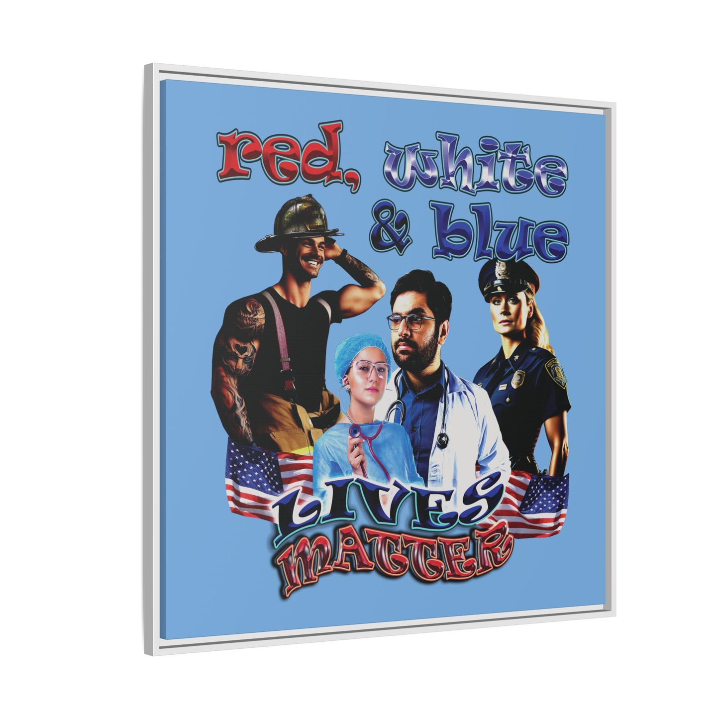 rw&b lives matter - framed canvas art (light blue)