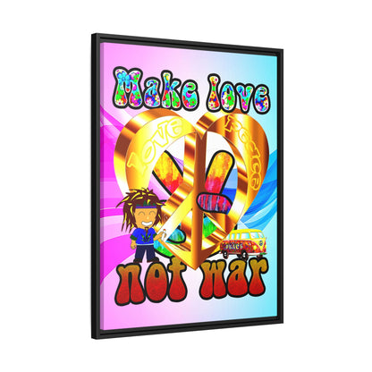 love peace - framed canvas art (light blue-pink wave)