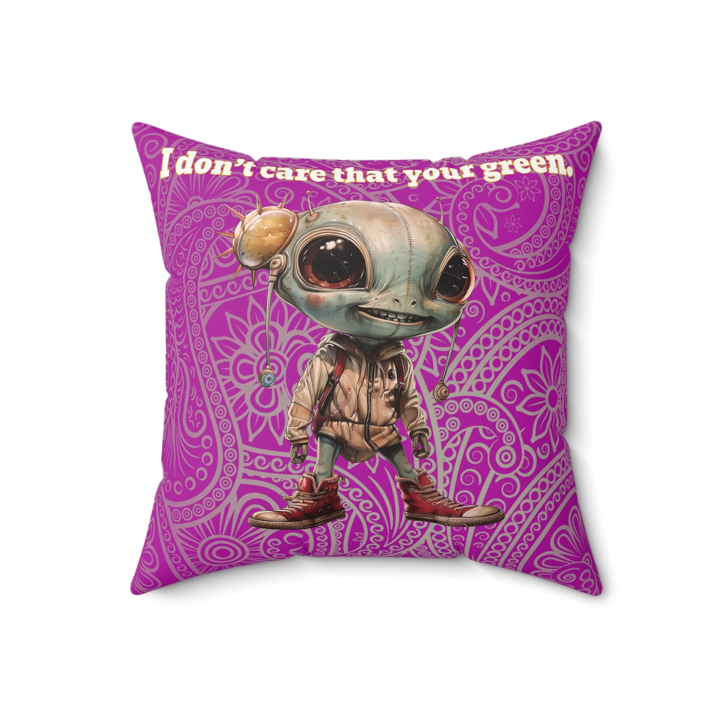 I don't care that your grey - Faux Suede Square Pillow - (pink swirl)