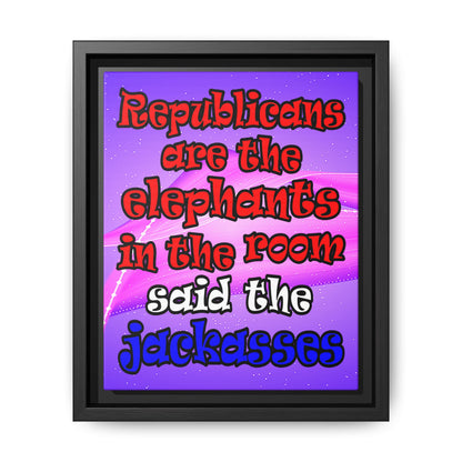 donkeys and elephants - framed canvas art (purple-pink wave)