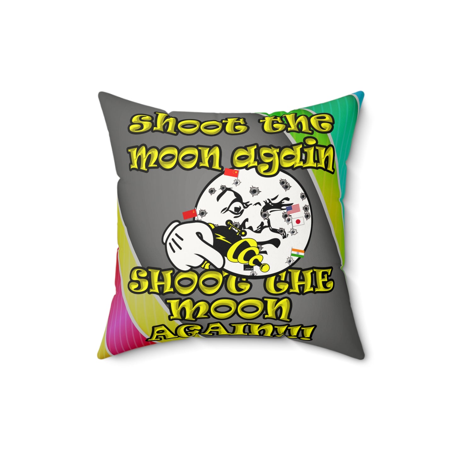 shoot the moon again - Faux Suede Square Pillow - (rainbow split)
