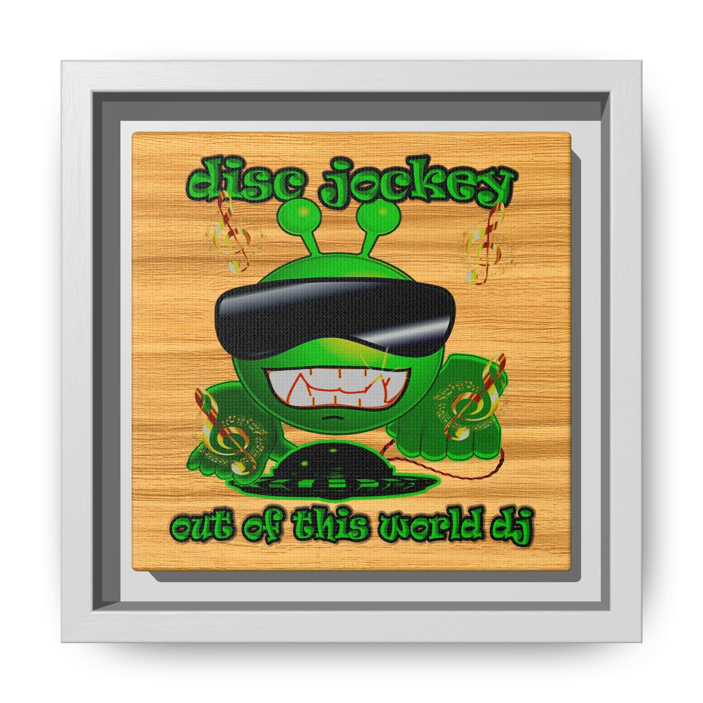 disc jockey - framed canvas art (butterscotch wood finish)
