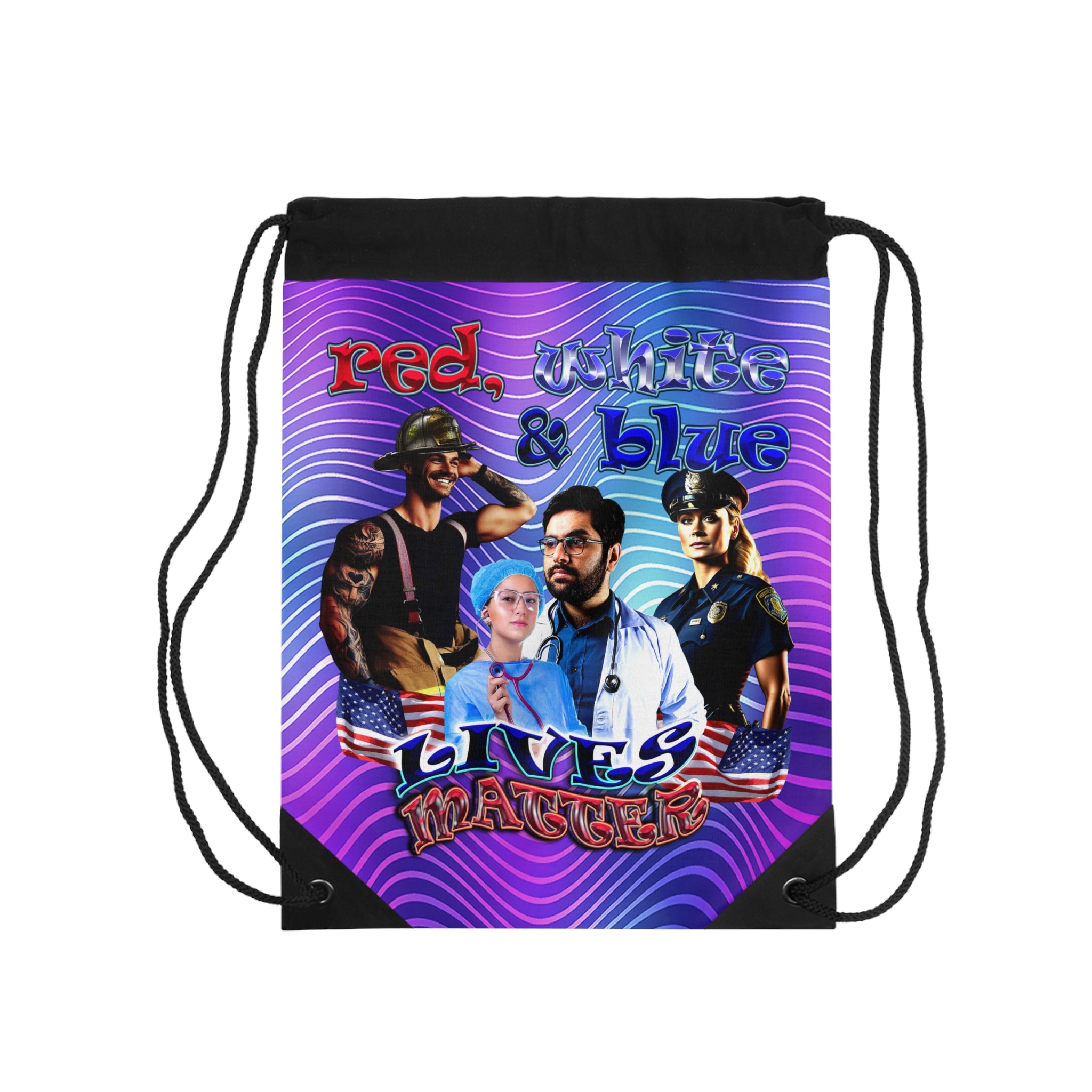 rw&b lives matter - Drawstring Bag (purple wave)
