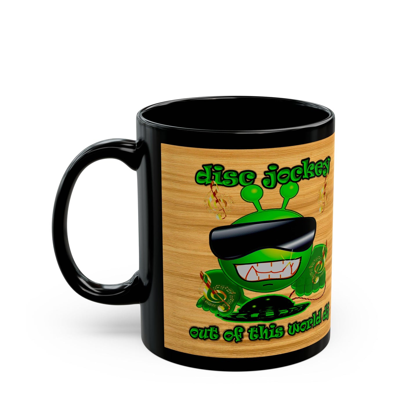 disc jockey - Black Mug (butterscotch wood finish)