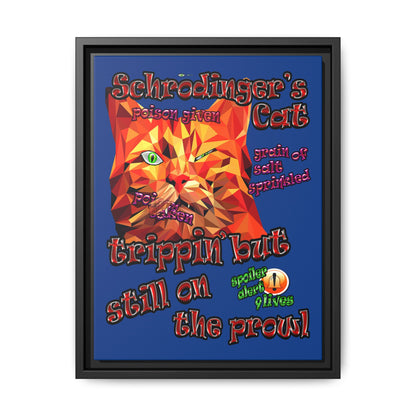 schrodinger's cat - framed canvas art (dark blue)