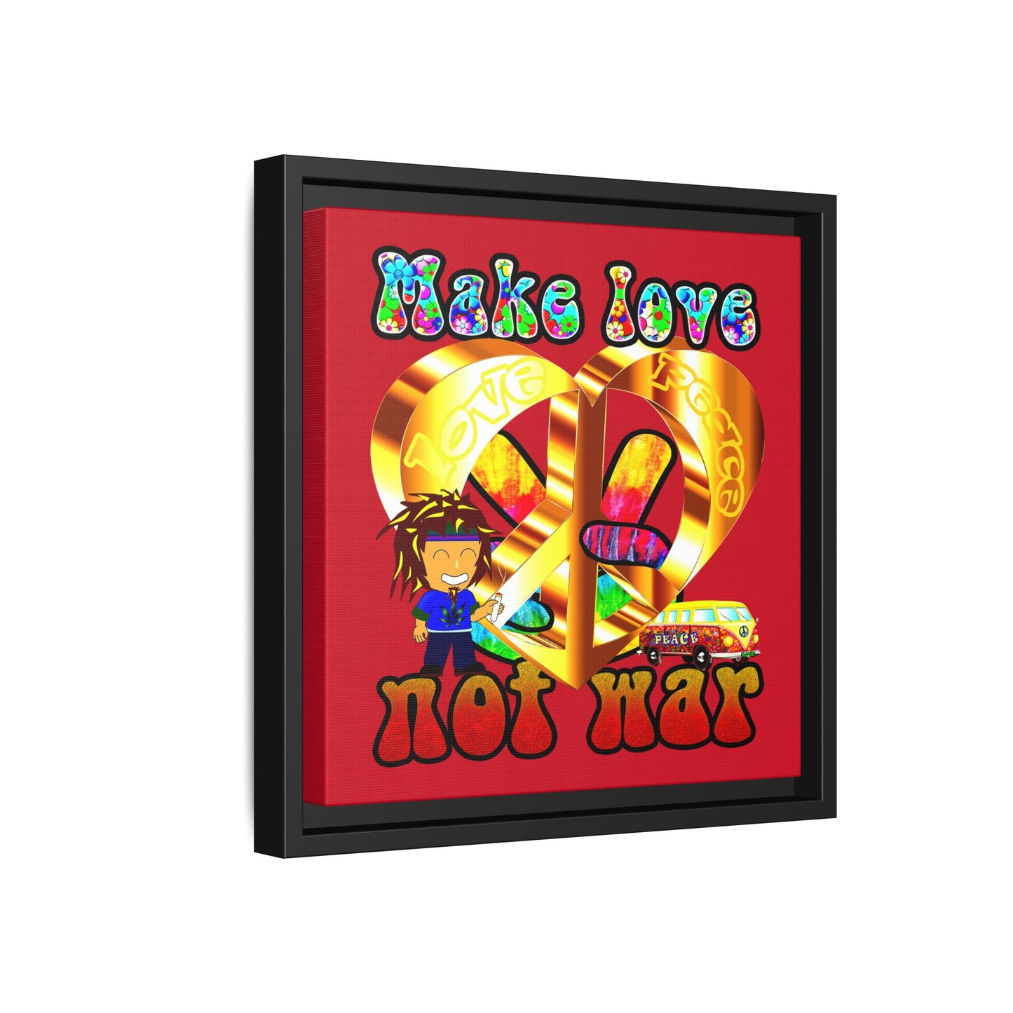 love peace - framed canvas art (dark red)