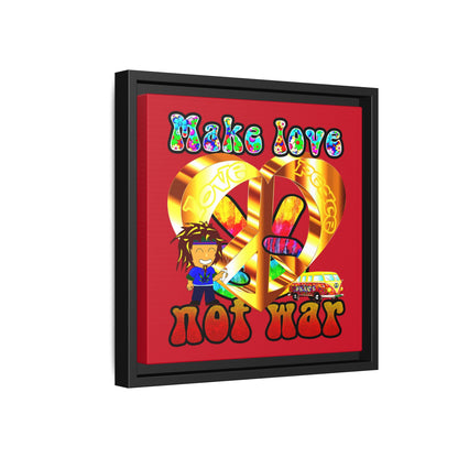 love peace - framed canvas art (dark red)