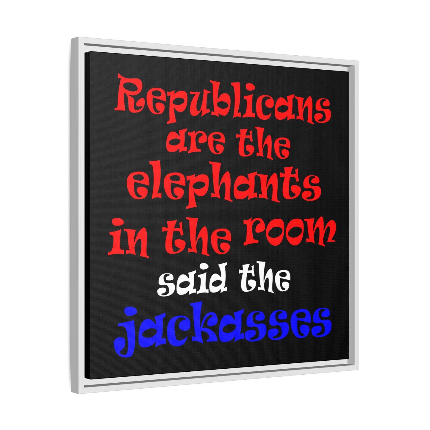 donkeys and elephants - framed canvas art (black)