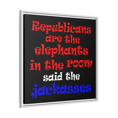 donkeys and elephants - framed canvas art (black)