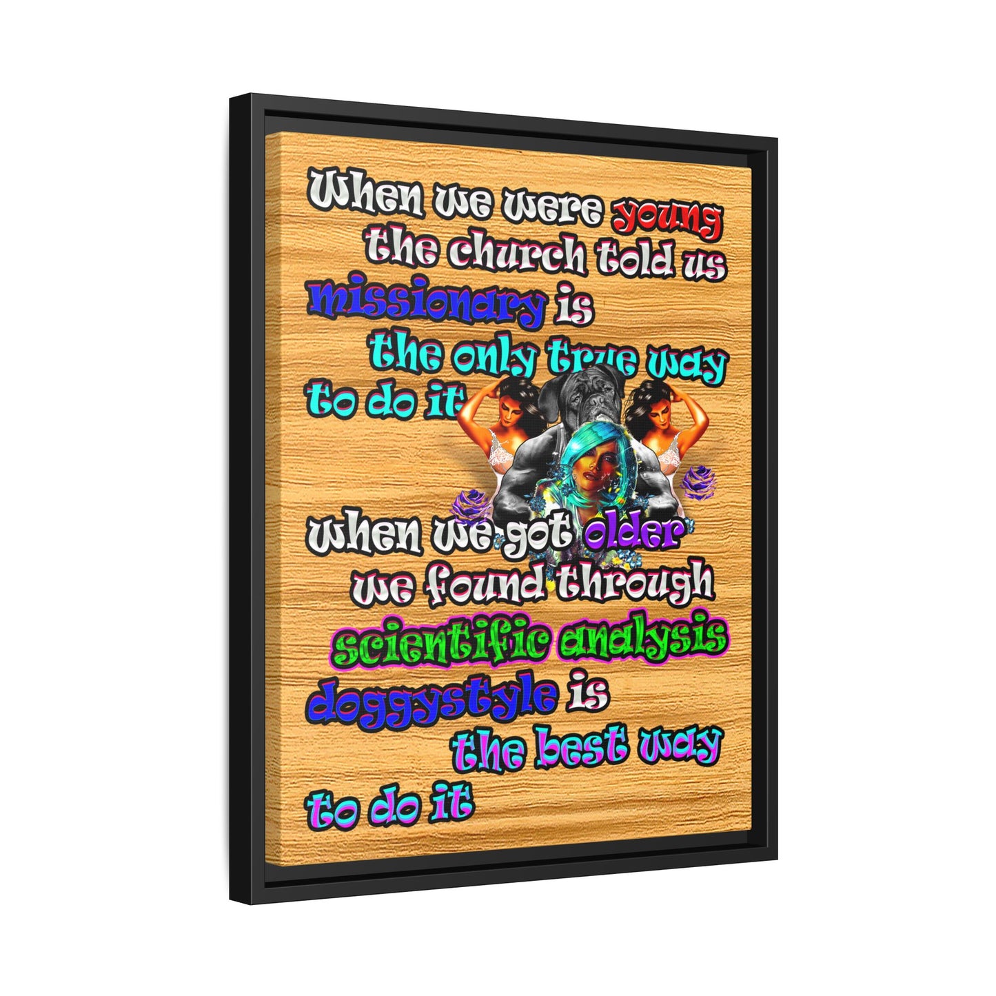 doggystyle - framed canvas art (butterscotch wood finish)
