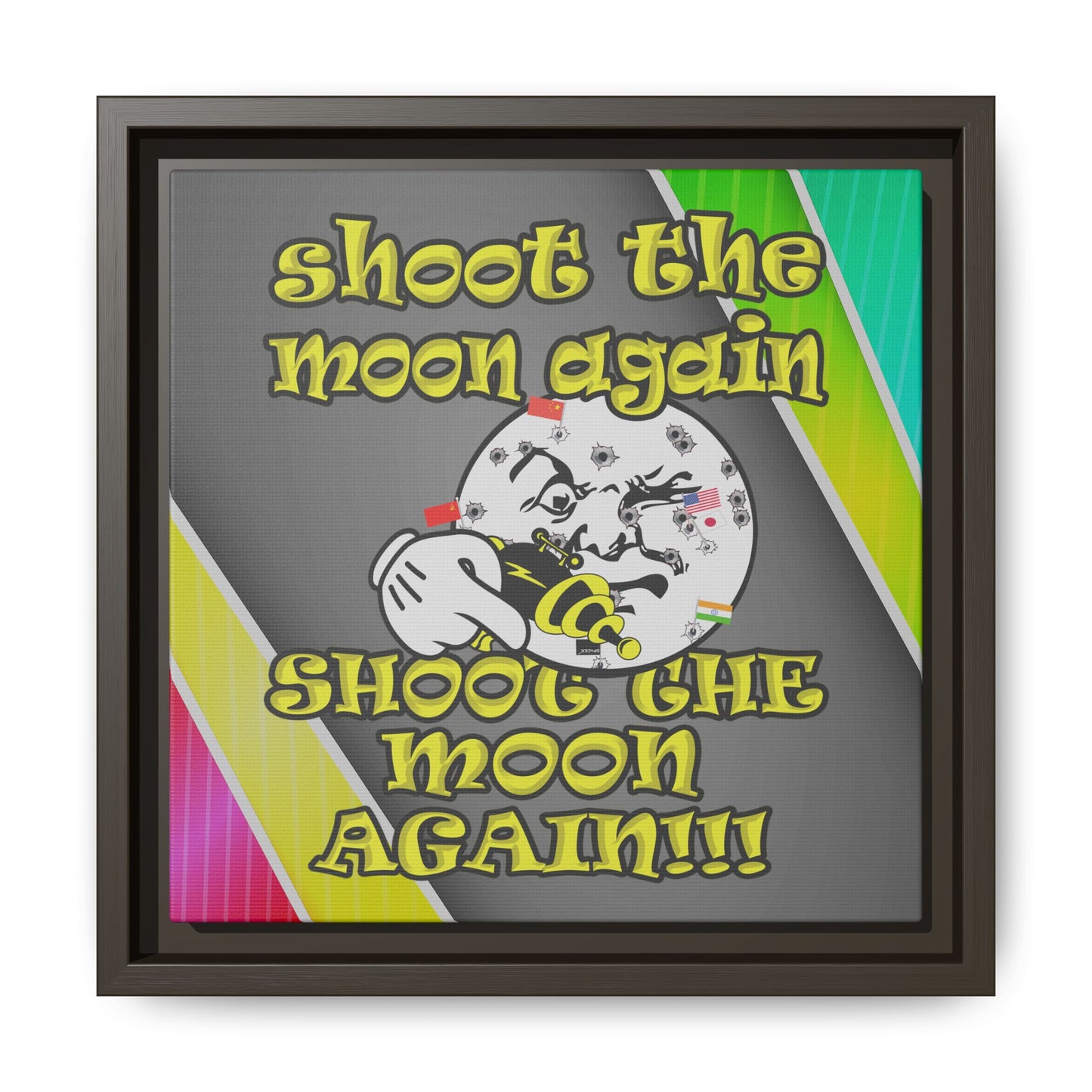 shoot the moon again - framed canvas art (rainbow split)