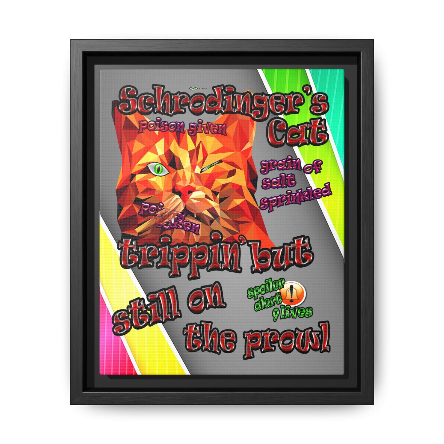schrodinger's cat - framed canvas art (rainbow split)