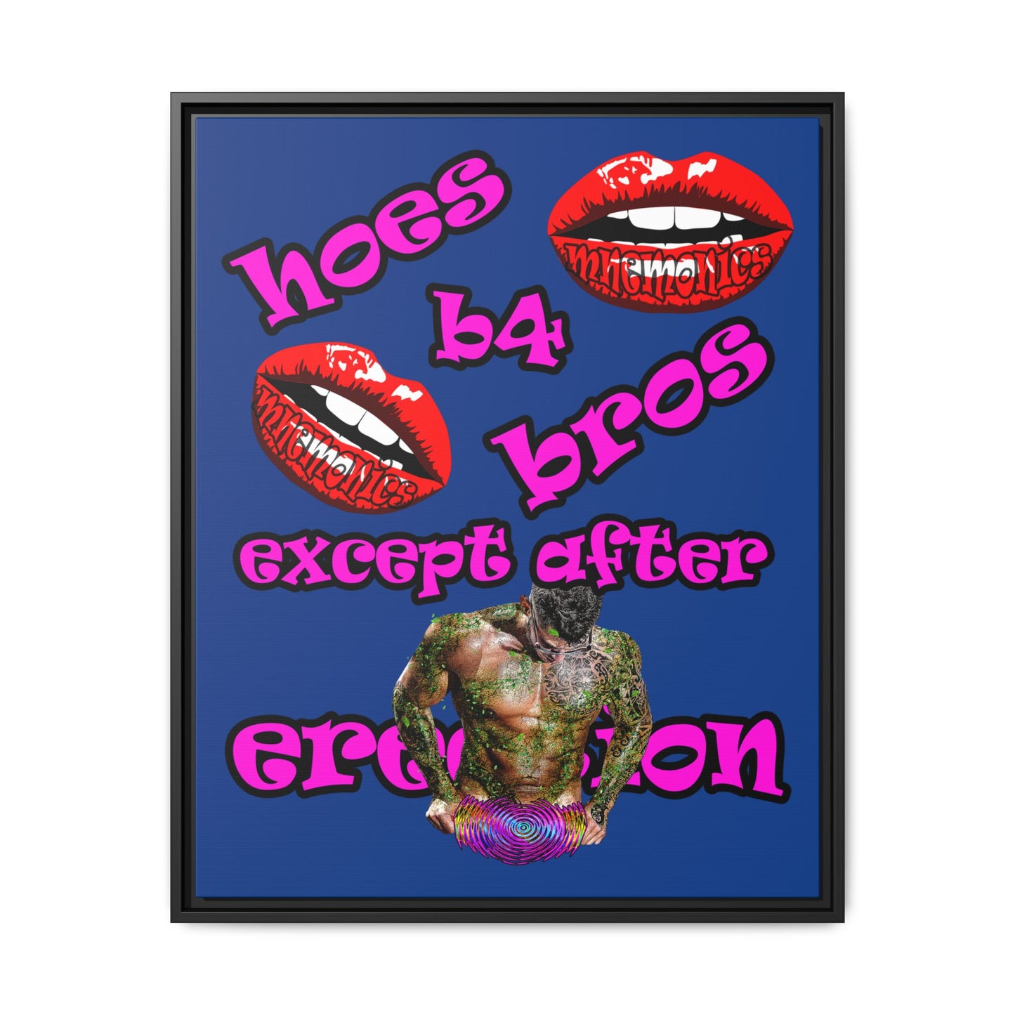 hoes b4 bros - framed canvas art (dark blue)