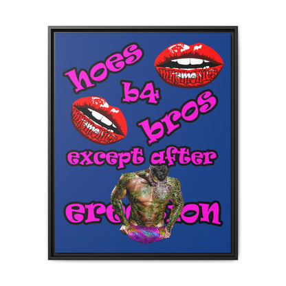 hoes b4 bros - framed canvas art (dark blue)