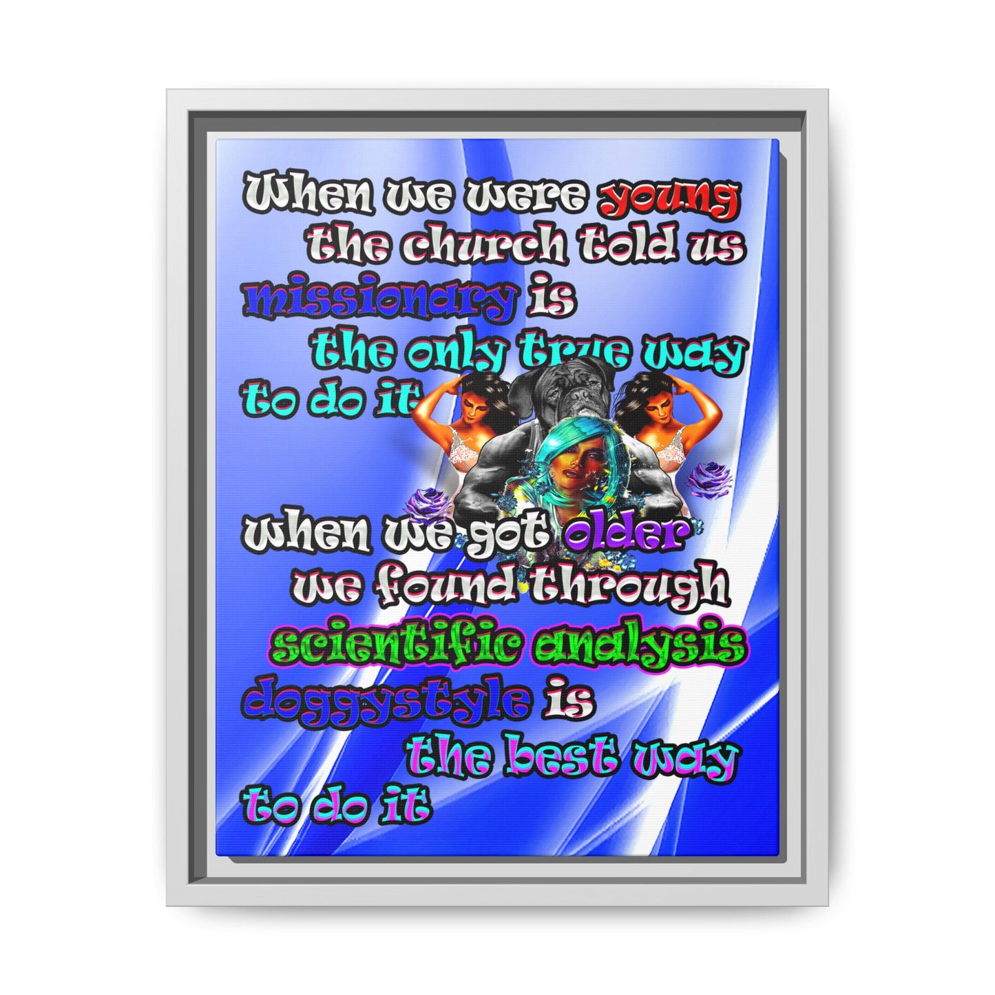doggystyle - framed canvas art (blue-white wave)