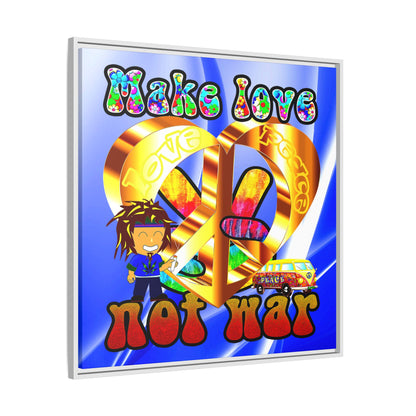 love peace - framed canvas art (blue-white wave)