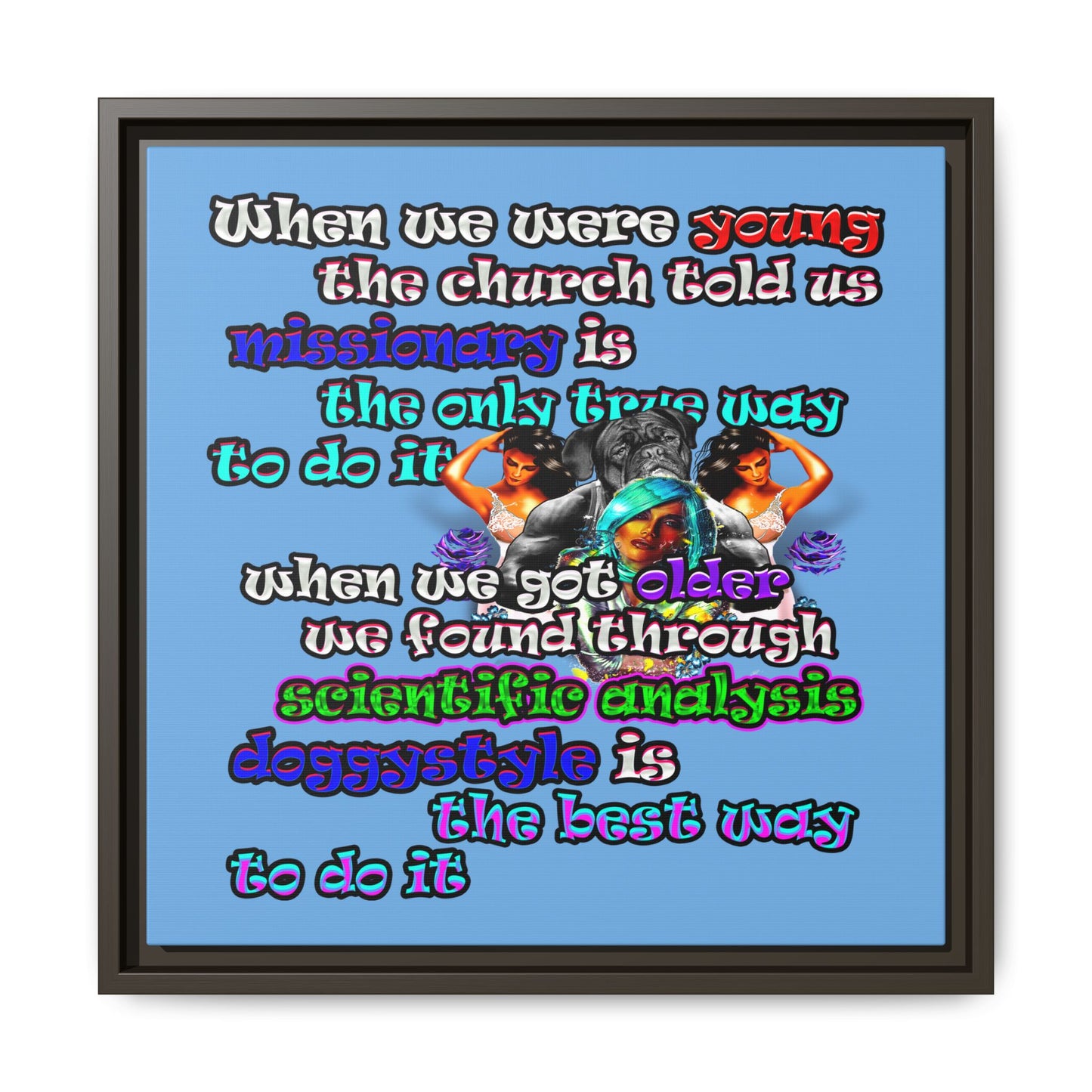 doggystyle - framed canvas art (light blue)