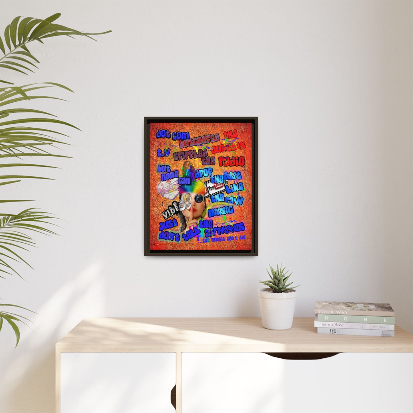 drop the beat - framed canvas art (burnt orange)