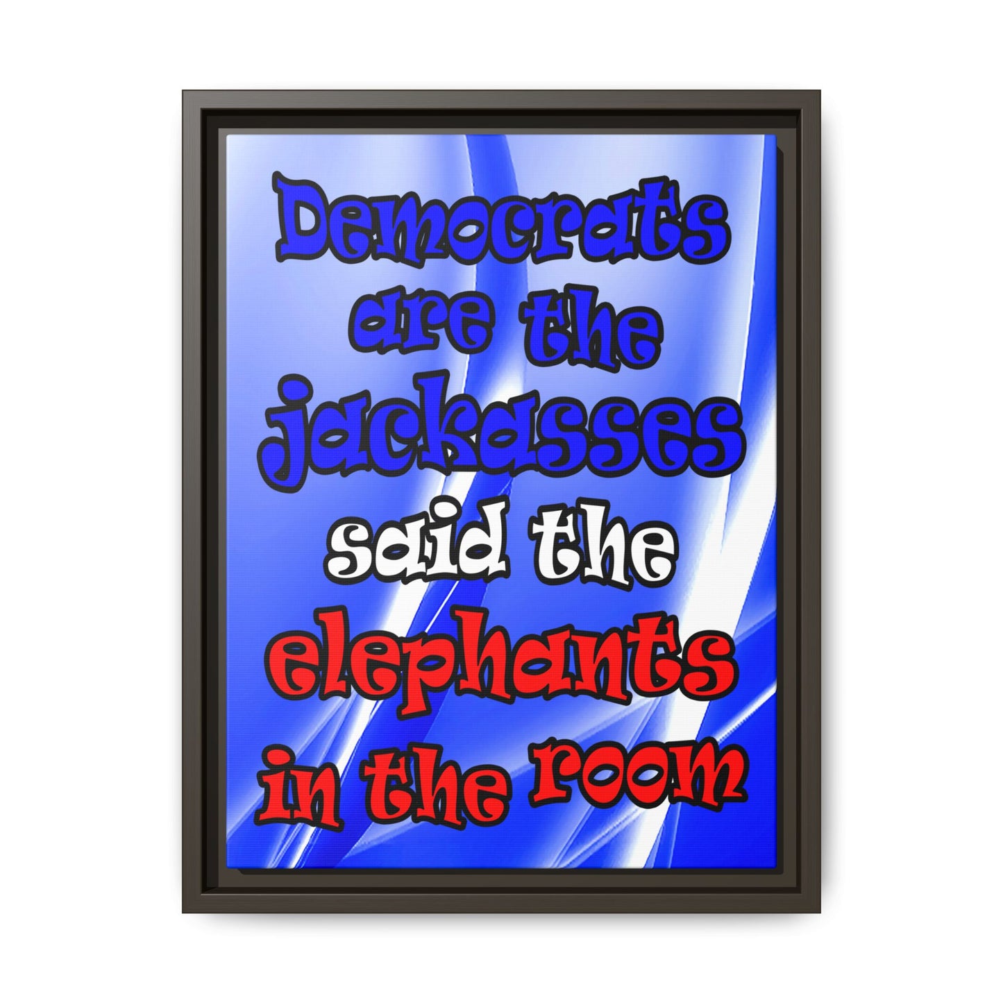 donkeys and elephants - framed canvas art (blue-white wave)