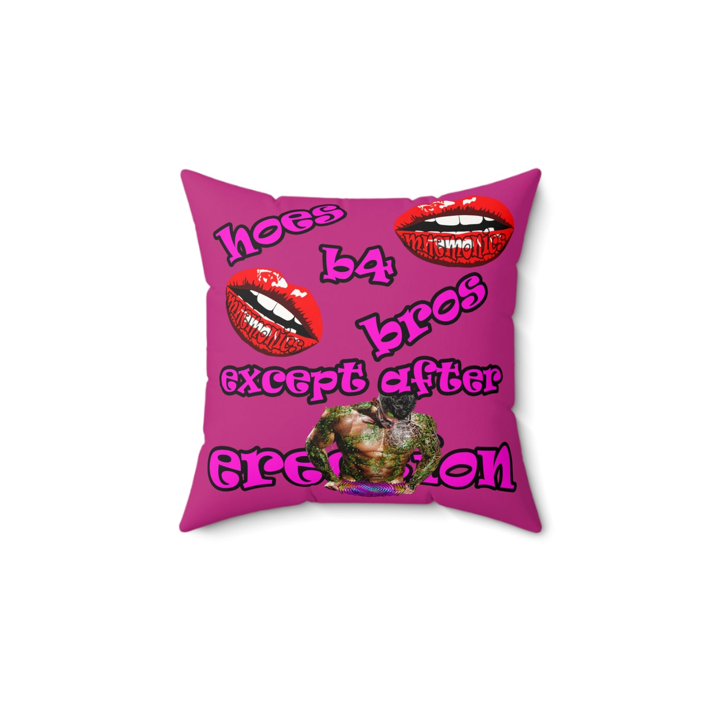 hoes b4 bros - Faux Suede Square Pillow - (pink)