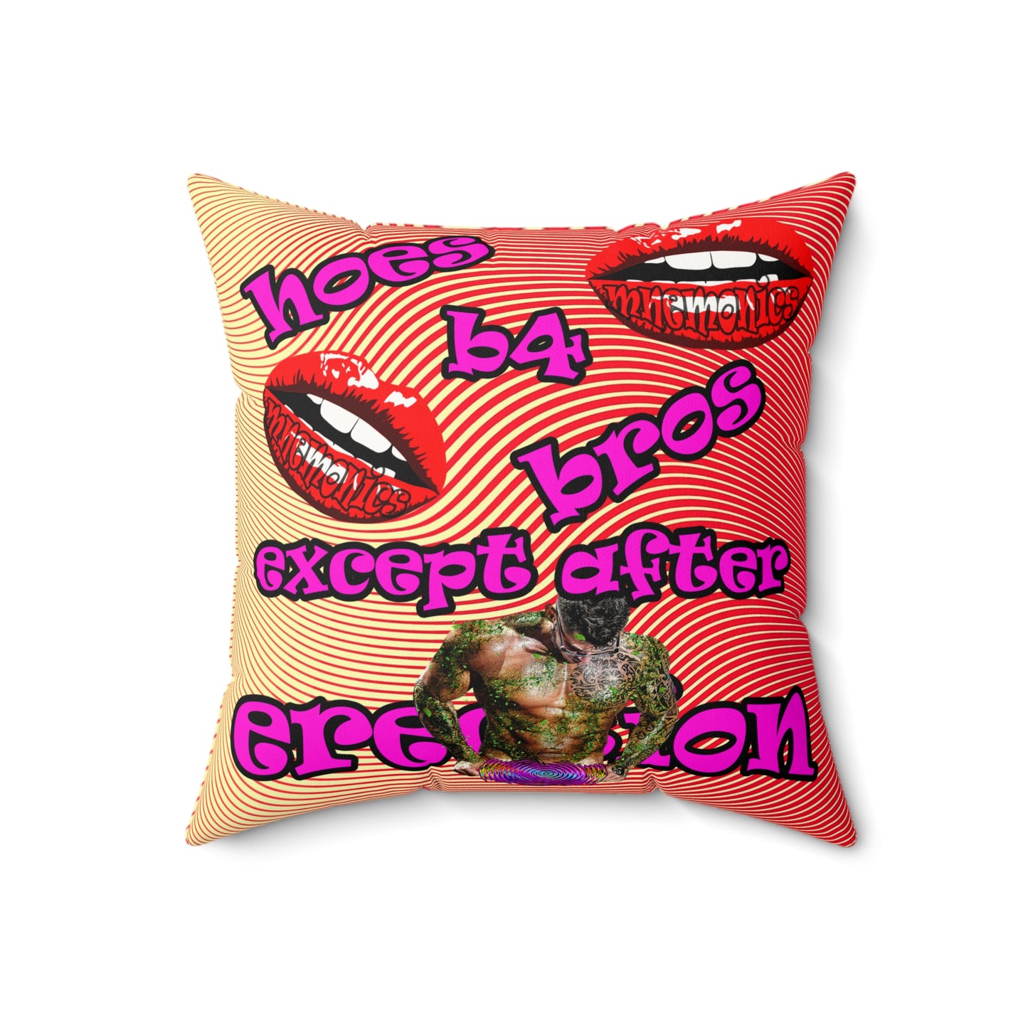 hoes b4 bros - Faux Suede Square Pillow - (yellow-orange wave)