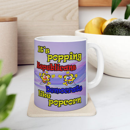 popping like popcorn - White Mug (light blue-pink wave)