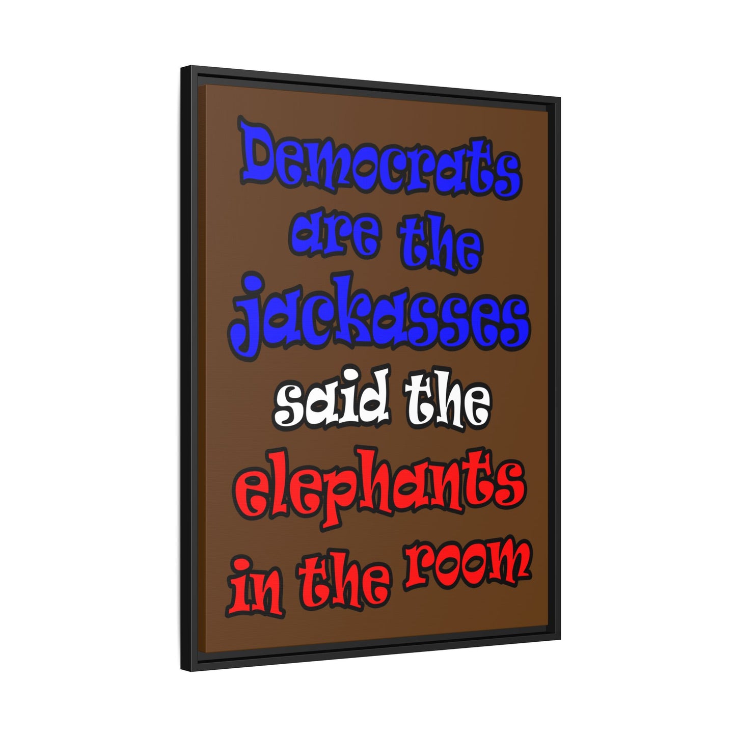 donkeys and elephants - framed canvas art (brown)