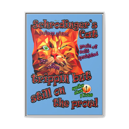 schrodinger's cat - framed canvas art (light blue)