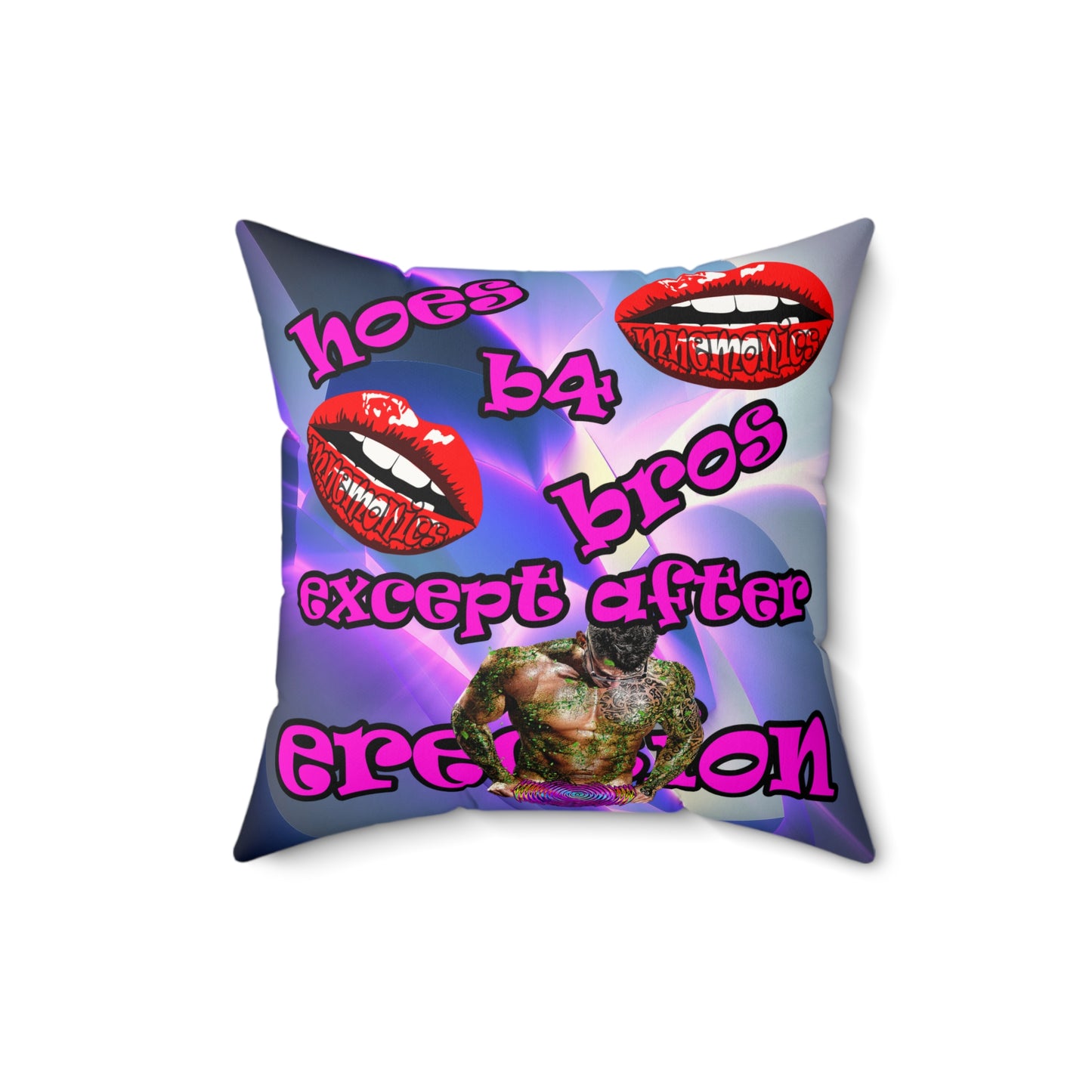 hoes b4 bros - Faux Suede Square Pillow - (grey-pink wave)