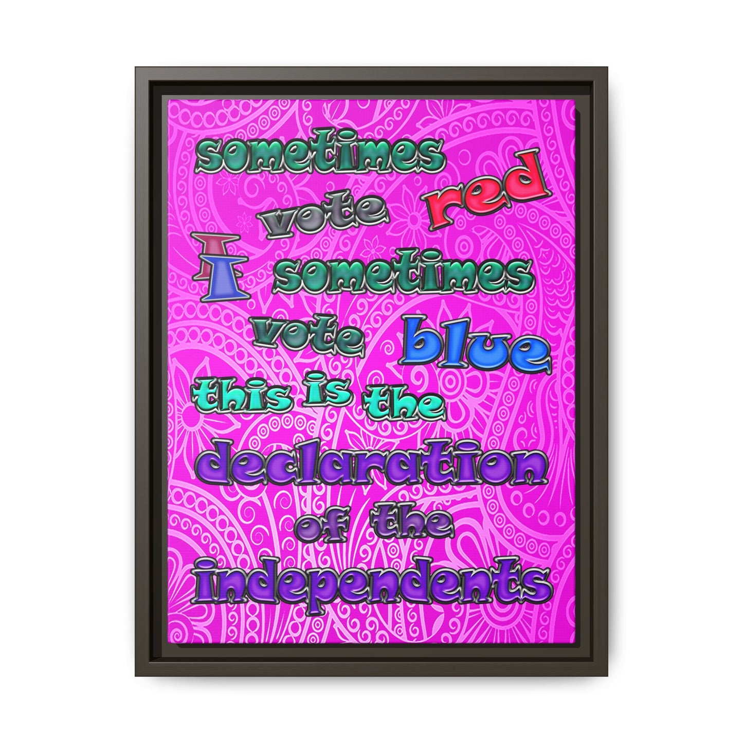 declaration of the independents - framed canvas art (pink swirl)