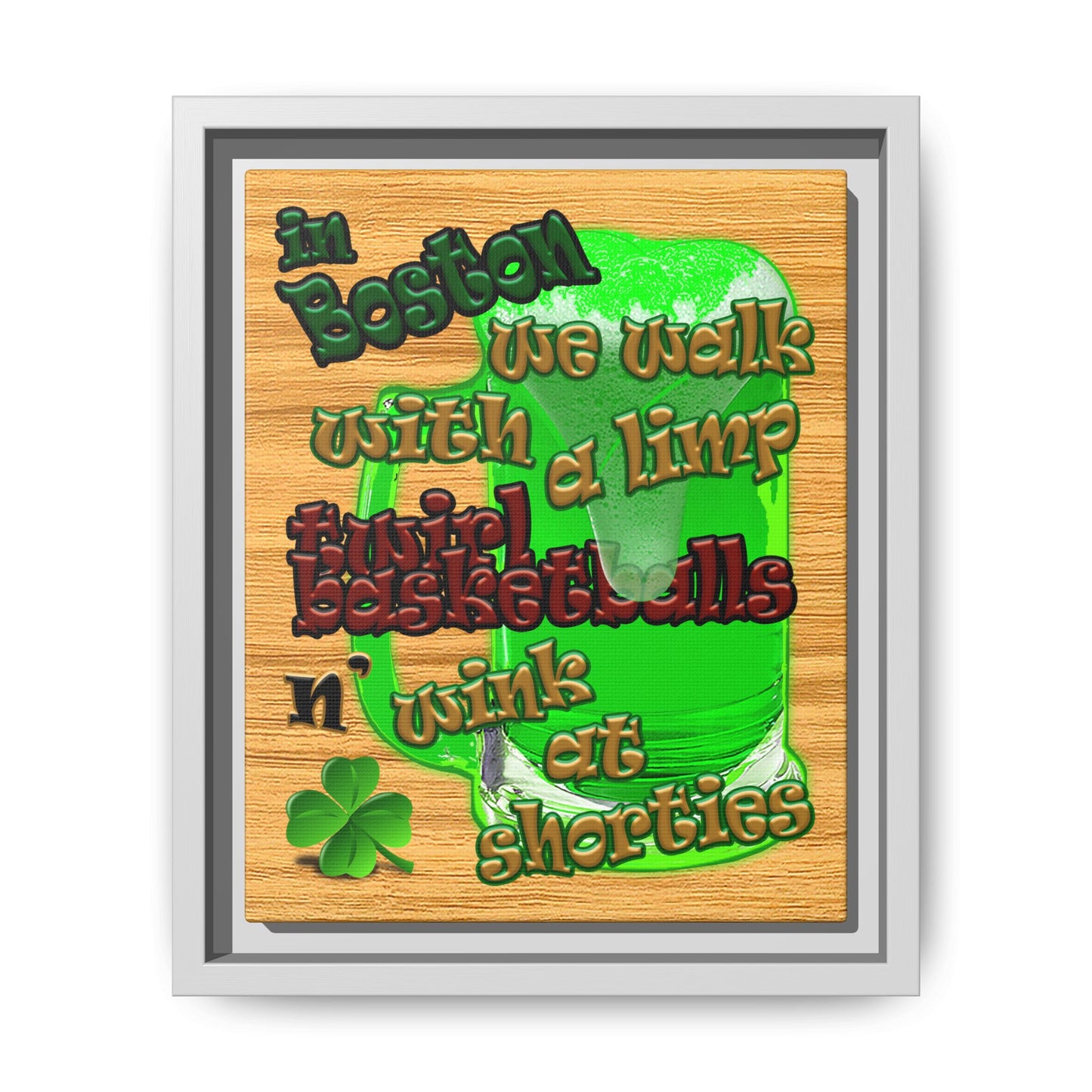 celtics logo - framed canvas art (butterscotch wood finish)