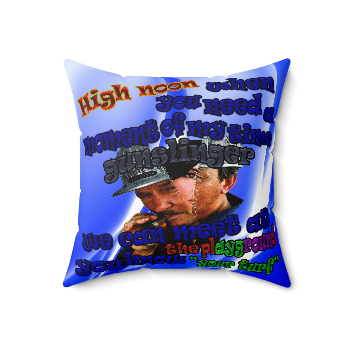 high noon - Spun Polyester Square Pillow - (blue-white wave)