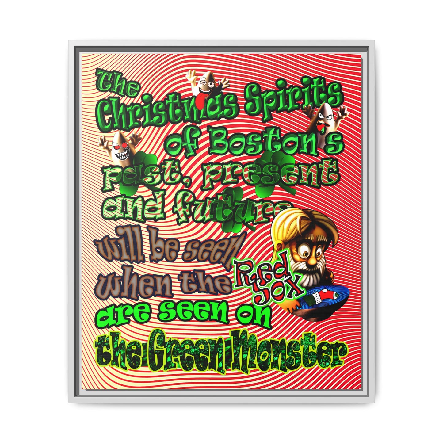 christmas spirits of boston - framed canvas art (yellow-orange wave)