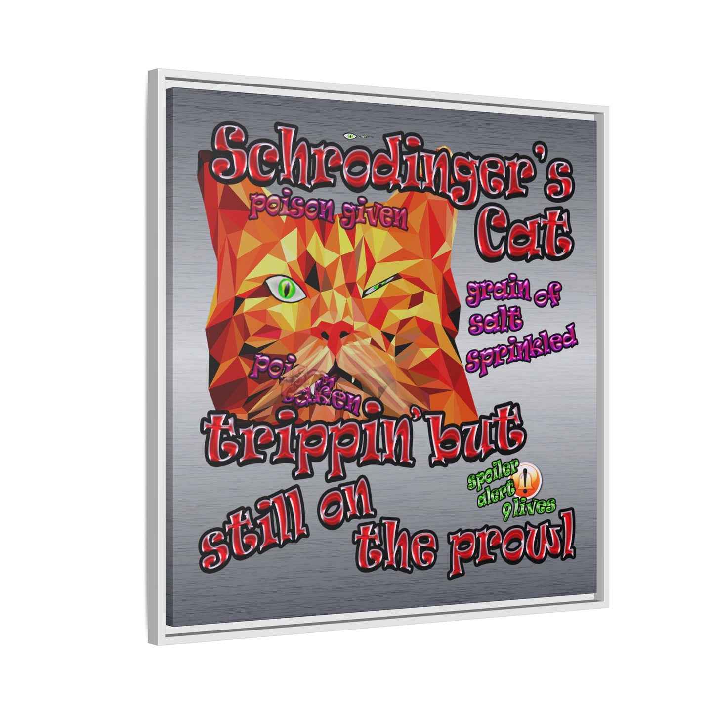 schrodinger's cat - framed canvas art (brushed nickel)