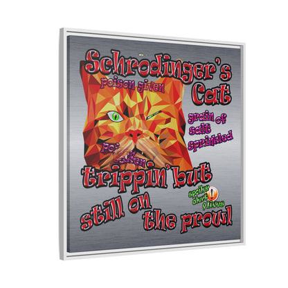 schrodinger's cat - framed canvas art (brushed nickel)