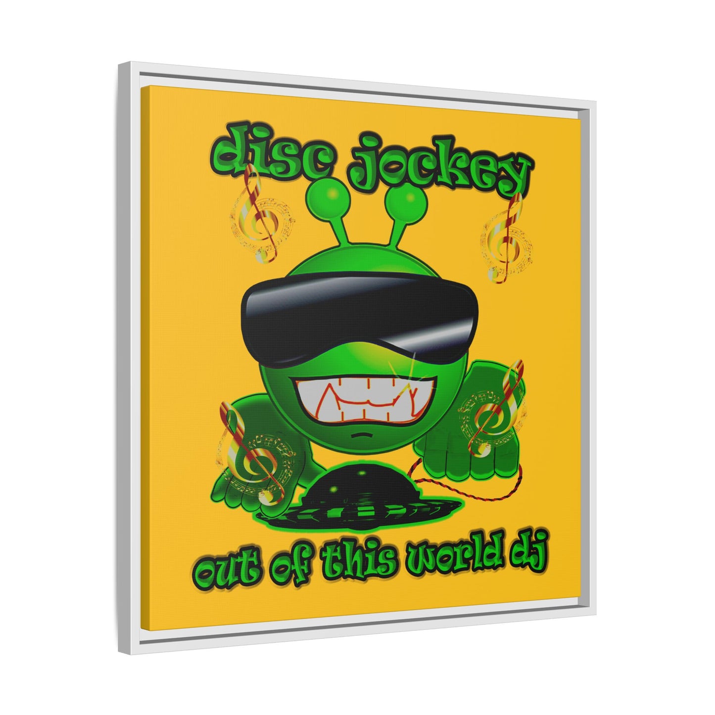 disc jockey - framed canvas art (yellow)