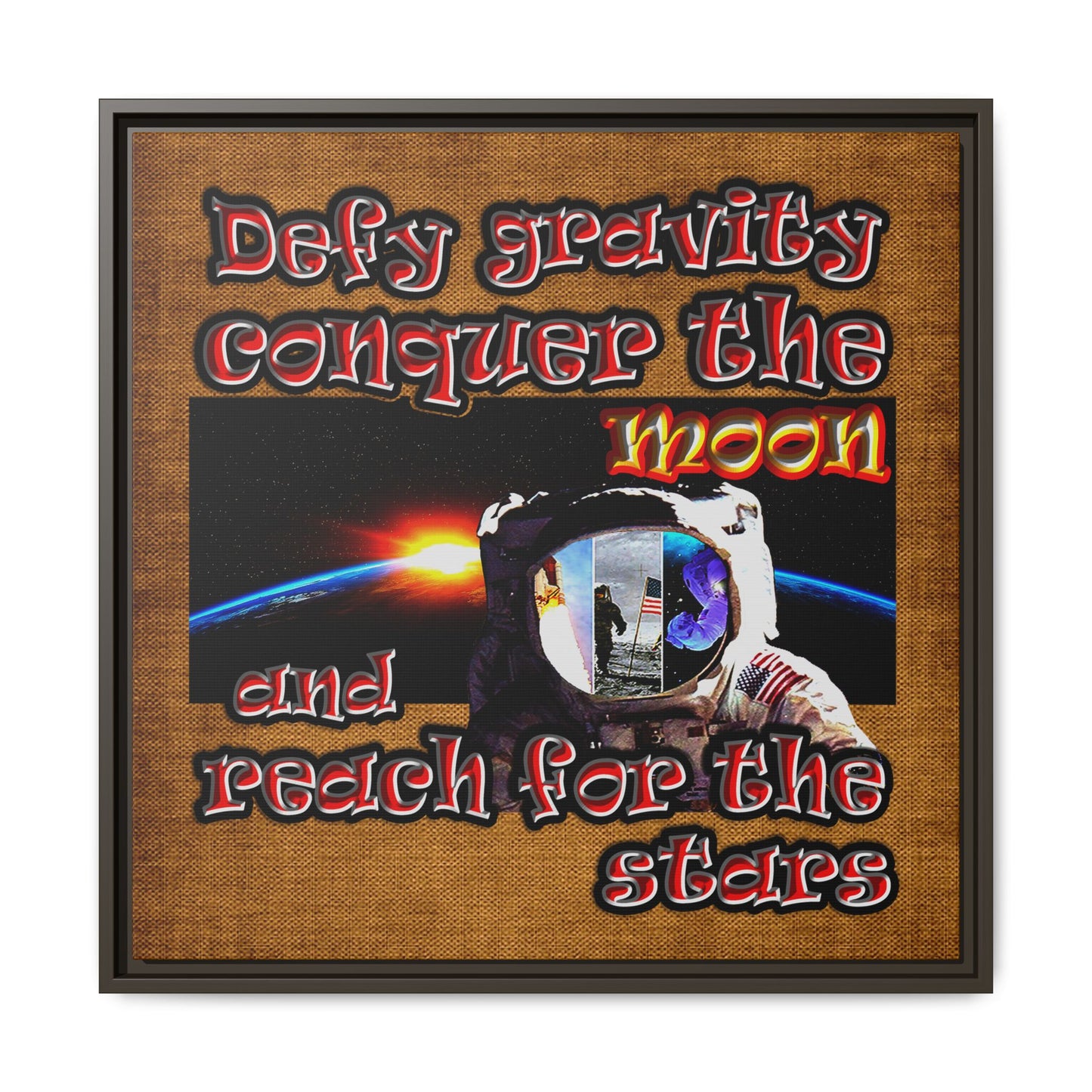 defy conquer reach - framed canvas art (brown papyrus)