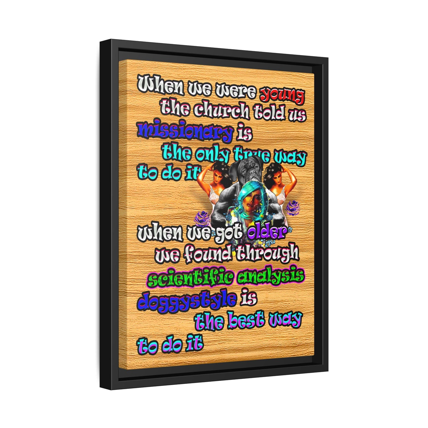 doggystyle - framed canvas art (butterscotch wood finish)