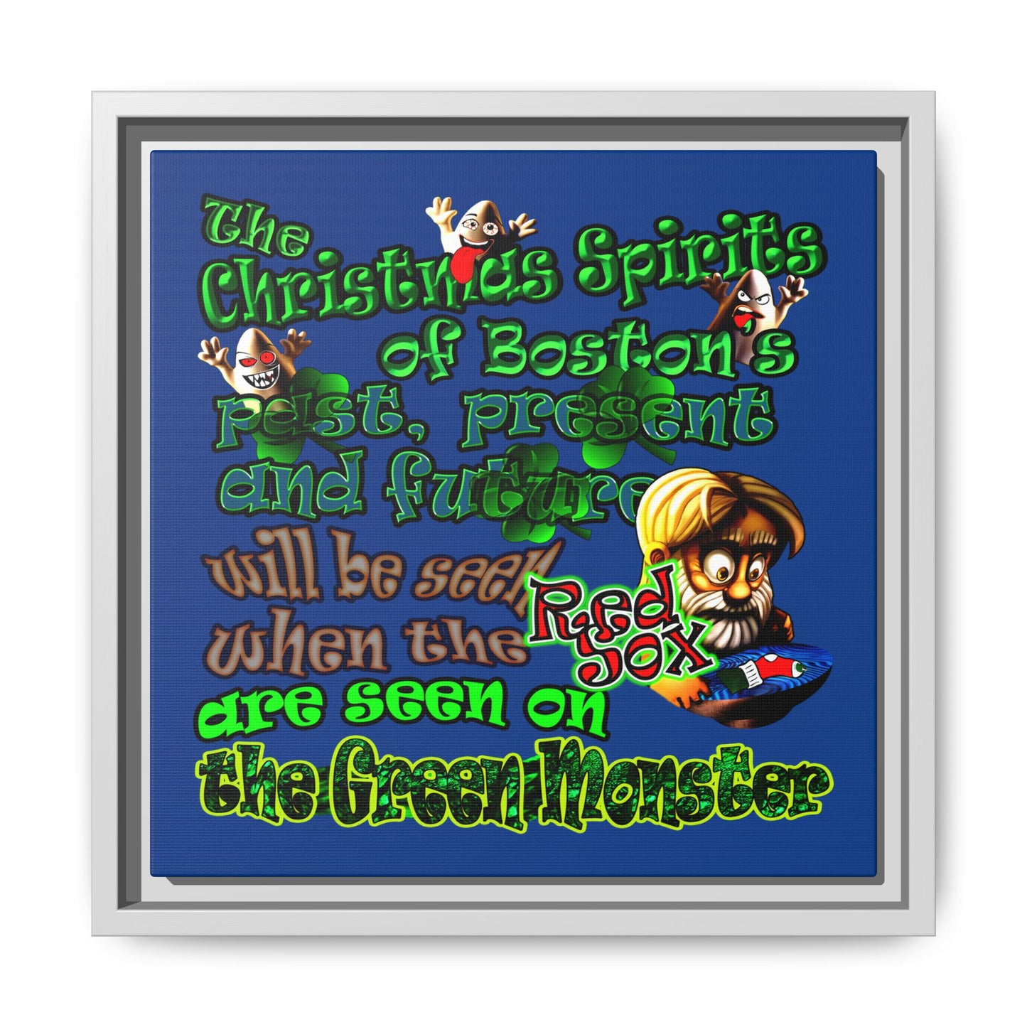 christmas spirits of boston - framed canvas art (dark blue)